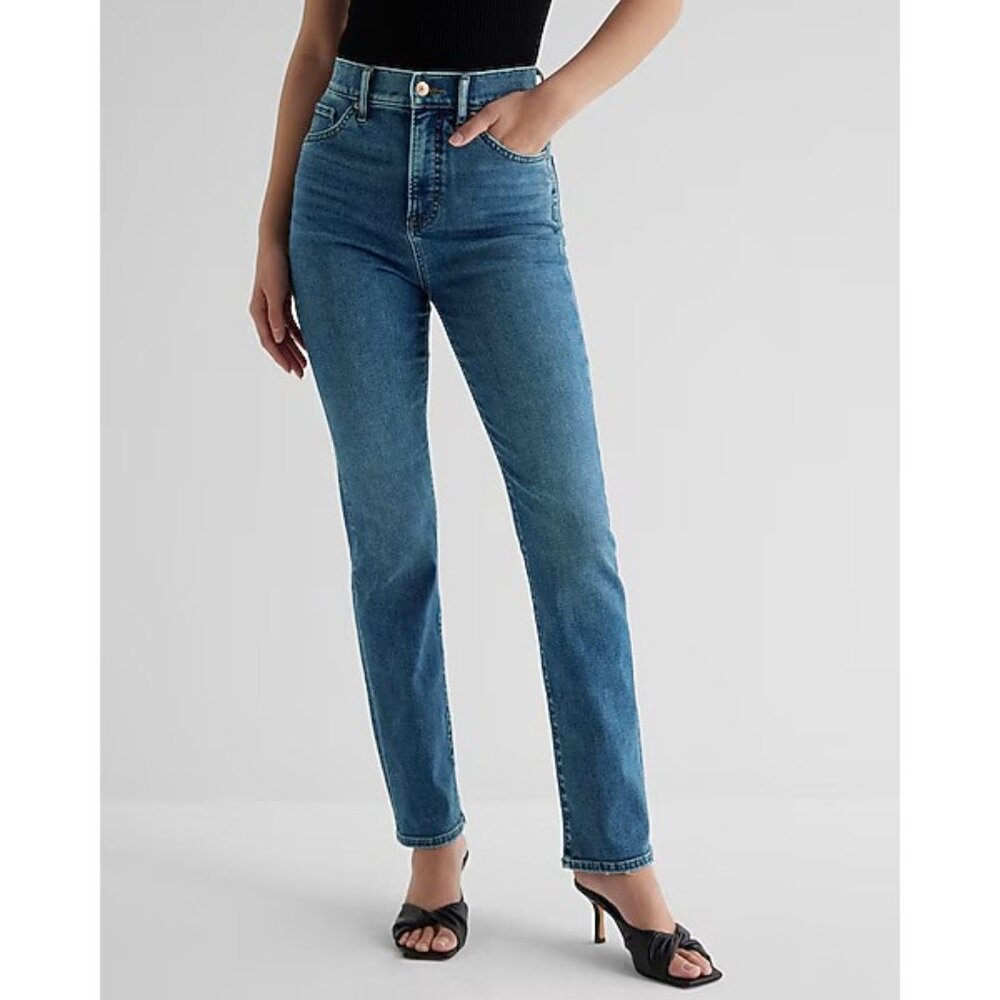 Express Slim Ankle Super High Rise Jeans Size 2/R Stretch Denim Medium Blue Wash - Picture 13 of 13